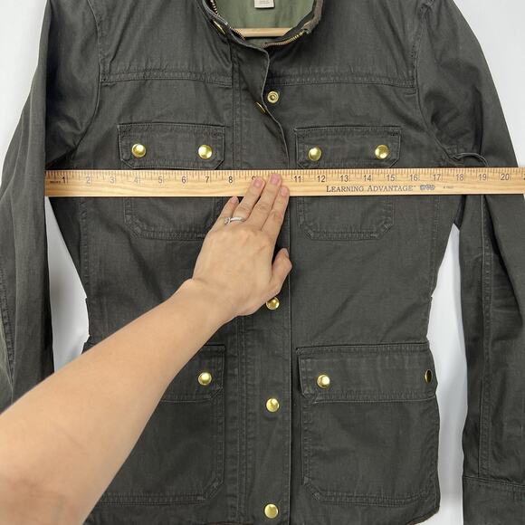 J Crew Factory Womens XS Resin Coated Twill Field Utility Jacket Green Zip Front - Picture 4 of 11